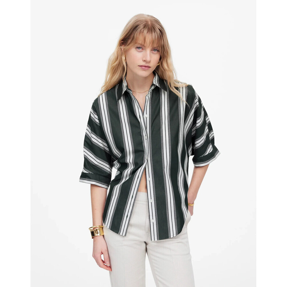 Madewell Shirt Women 2XS Summit Green Pleated Sleeve Oversized Button Up RED1201